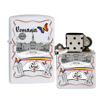 Arad romania, bricheta metalica personalizata cu mesaj